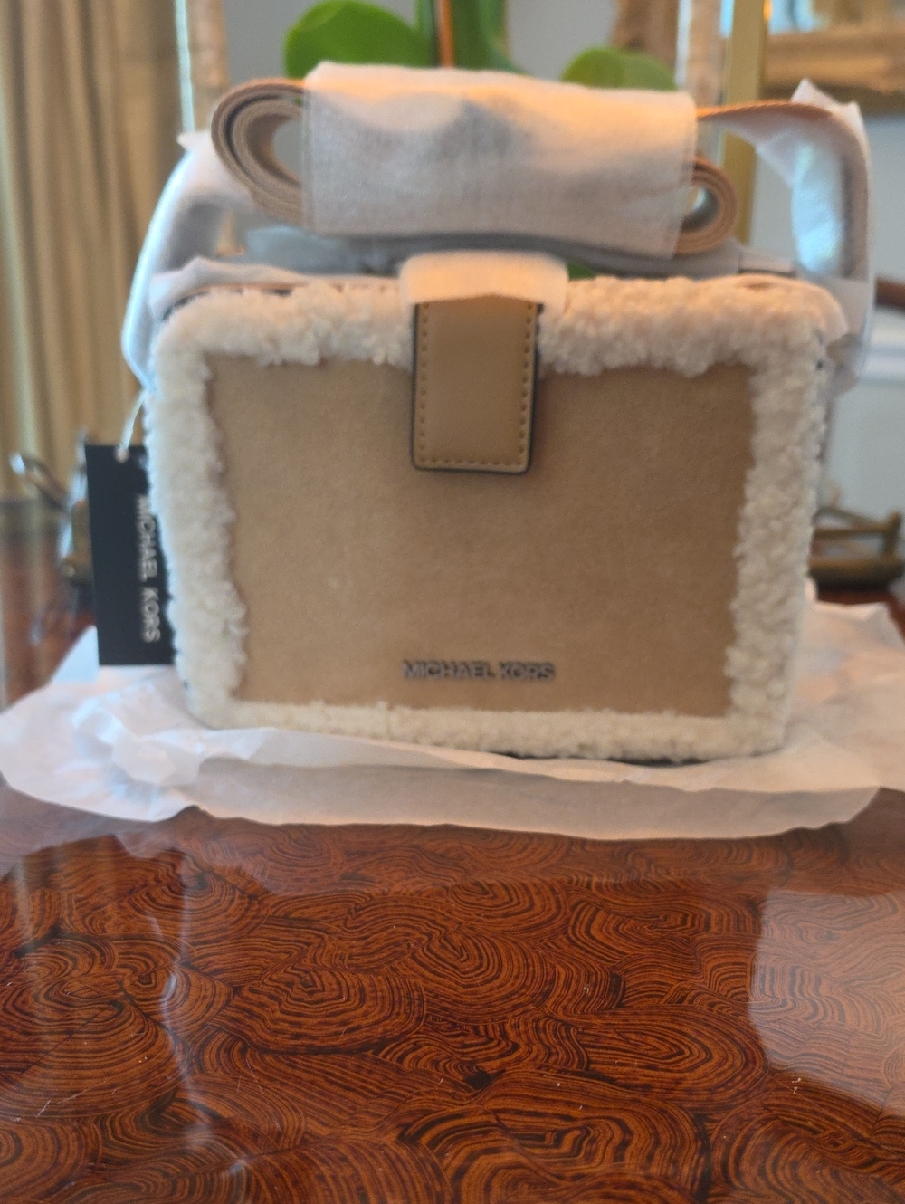 Michael Kors Tan and Cream Shearling Sherpa Crossbody $315